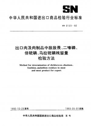 Method for determination of dichlorovos,diazinon,fenthion,malathion residues in meatand meat product for export