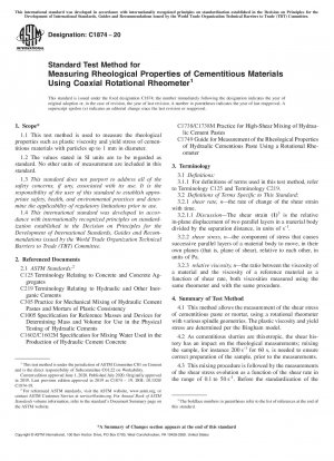Standard Test Method for Measuring Rheological Properties of Cementitious Materials Using Coaxial Rotational Rheometer