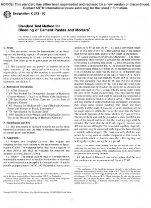 Standard Test Method for Bleeding of Cement Pastes and Mortars (Withdrawn 2001)