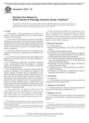 Standard Test Method for Swell Volume of Plantago Insularis (Ovata, Psyllium)