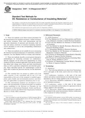 Standard Test Methods for DC Resistance or Conductance of Insulating Materials