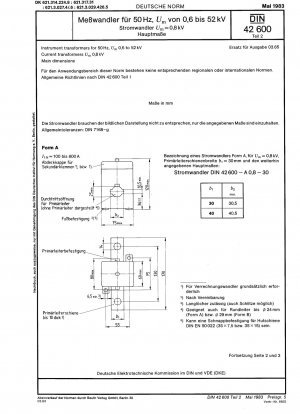 Instrument transformers for 50 Hz, U<(Index)m> 0,6 to 52 kV; current transformers U<(Index)m>=0,8 kV; main dimensions
