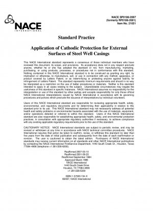 Application of Cathodic Protection for External Surfaces of Steel Well Casings Item No. 21031