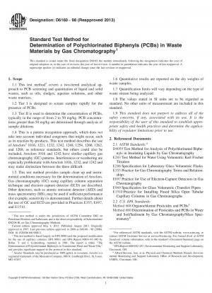 Standard Test Method for  Determination of Polychlorinated Biphenyls (PCBs) in Waste  Materials by Gas Chromatography