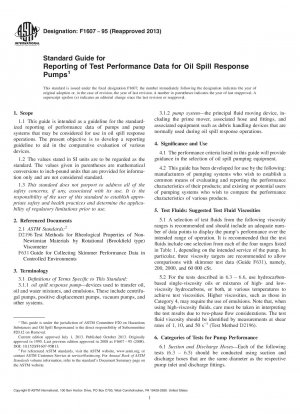 Standard Guide for  Reporting of Test Performance Data for Oil Spill Response Pumps