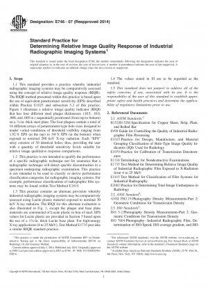 Standard Practice for  Determining Relative Image Quality Response of Industrial Radiographic  Imaging Systems