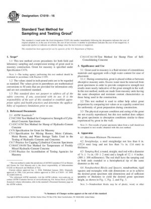 Standard Test Method for Sampling and Testing Grout