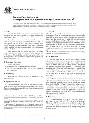 Standard Test Methods for  Absorption and Bulk Specific Gravity of Dimension Stone