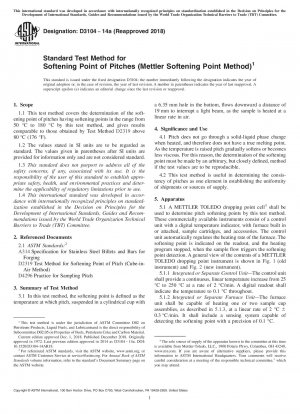 Standard Test Method for Softening Point of Pitches (Mettler Softening Point Method)