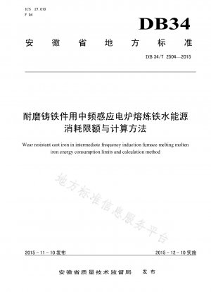 Energy Consumption Quota and Calculation Method for Melting Hot Metal Using Intermediate Frequency Induction Furnace for Wear-resistant Iron Castings