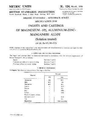 Specification for ingots and castings of magnesium - 10% aluminium-zinc-manganese alloy (solution treated) (Al 10, Zn 0.5, Mn 0.3)