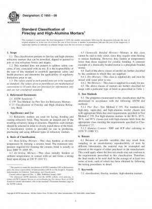 Standard Classification of Fireclay and High-Alumina Mortars