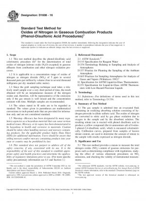 Standard Test Method for  Oxides of Nitrogen in Gaseous Combustion Products (Phenol-Disulfonic  Acid Procedures)