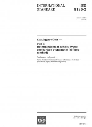 Coating powders - Part 2: Determination of density by gas comparison pycnometer (referee method)