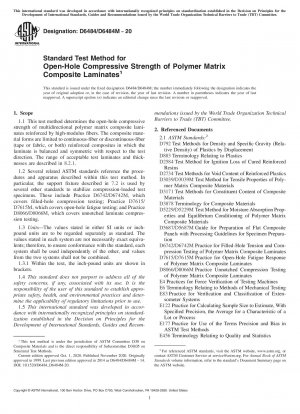 Standard Test Method for Open-Hole Compressive Strength of Polymer Matrix Composite Laminates