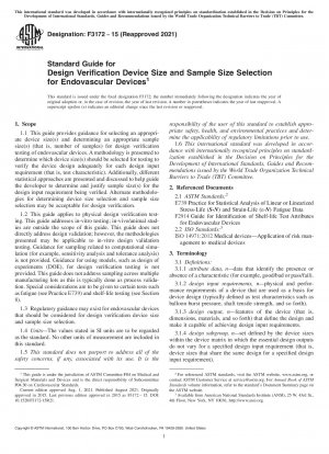 Standard Guide for Design Verification Device Size and Sample Size Selection for Endovascular Devices