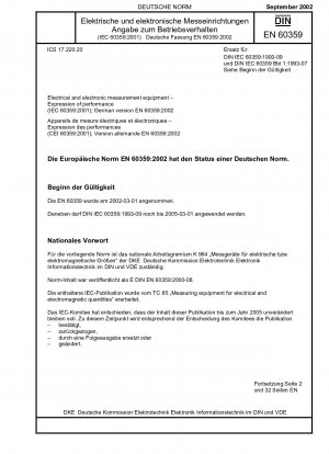 Electrical and electronic measurement equipment - Expression of the performance (IEC 60359:2001); German version EN 60359:2002