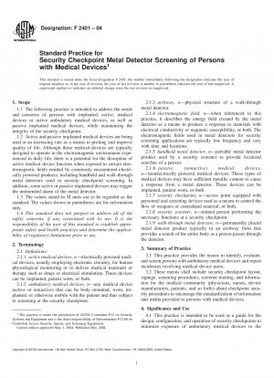 Standard Practice for Security Checkpoint Metal Detector Screening of Persons with Medical Devices