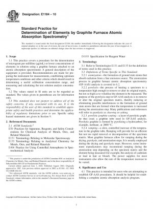 Standard Practice for Determination of Elements by Graphite Furnace Atomic Absorption Spectrometry
