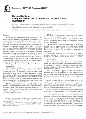 Standard Guide for  Using the Seismic Refraction Method for Subsurface Investigation