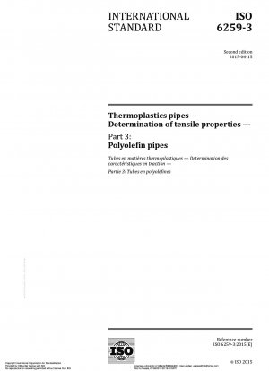 Thermoplastics pipes - Determination of tensile properties - Part 3: Polyolefin pipes