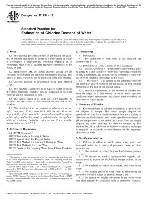 Standard Practice for  Estimation of Chlorine Demand of Water