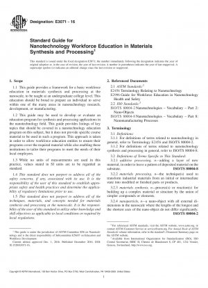 Standard Guide for Nanotechnology Workforce Education in Materials Synthesis and Processing
