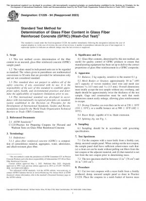 Standard Test Method for Determination of Glass Fiber Content in Glass Fiber Reinforced Concrete (GFRC) (Wash-Out Test)