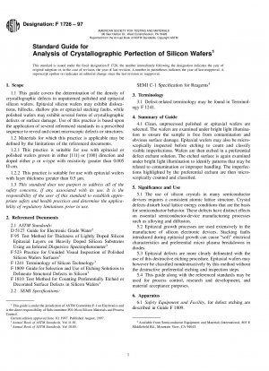 Standard Guide for Analyis of Crystallographic Perfection of Silicon Wafers