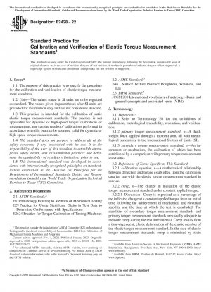 Standard Practice for Calibration and Verification of Elastic Torque Measurement Standards