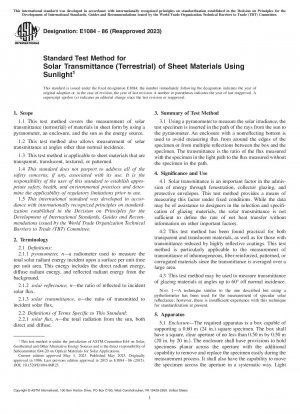 Standard Test Method for Solar Transmittance (Terrestrial) of Sheet Materials Using Sunlight