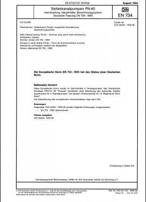 Side channel pumps PN 40 - Nominal duty point, main dimensions, designation system; German version EN 734:1995