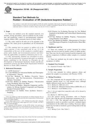 Standard Test Methods for Rubber—Evaluation of IIR (Isobutene-Isoprene Rubber)