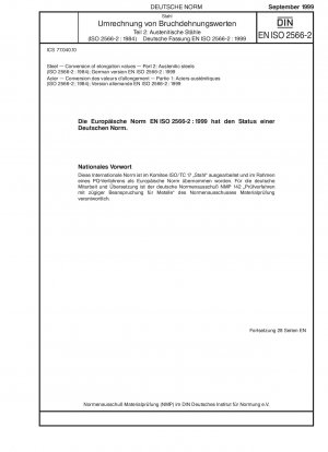 Steel - Conversion of elongation values - Part 2: Austenitic steels (ISO 2566-2:1984); German version EN ISO 2566-2:1999