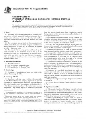 Standard Guide for  Preparation of Biological Samples for Inorganic Chemical Analysis