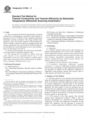 Standard Test Method for Thermal Conductivity and Thermal Diffusivity by Modulated Temperature Differential Scanning Calorimetry