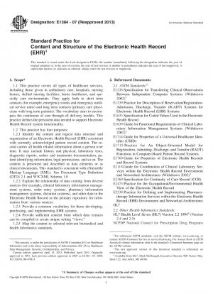 Standard Practice for  Content and Structure of the Electronic Health Record (EHR)