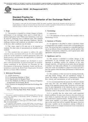 Standard Practice for Evaluating the Kinetic Behavior of Ion Exchange Resins