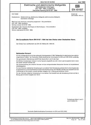 Electrical and electronic measuring equipment - Documentation (IEC 61187:1993, modified); German version EN 61187:1994