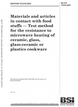 Materials and articles in contact with food stuffs - Test method for the resistance to microwave heating of ceramic, glass, glass-ceramic or plastic cookware