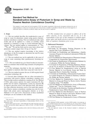 Standard Test Method for Nondestructive Assay of Plutonium in Scrap and Waste by Passive Neutron Coincidence Counting