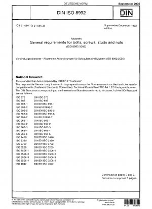 Fasteners - General requirements for bolts, screws, studs and nuts (ISO 8992:2005)