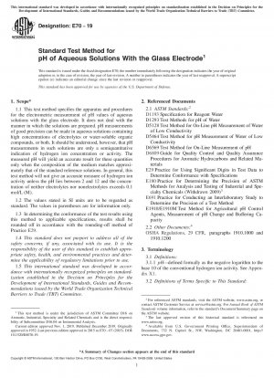 Standard Test Method for pH of Aqueous Solutions With the Glass Electrode