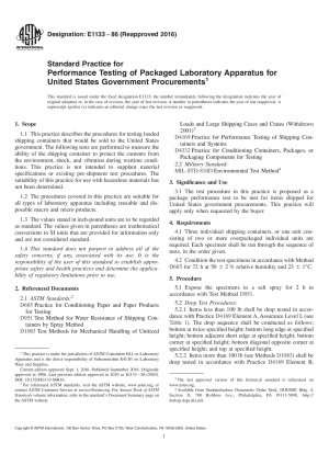 Standard Practice for Performance Testing of Packaged Laboratory Apparatus for United States Government Procurements