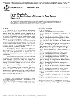 Standard Practice for Life Cycle Cost Analysis of Commercial Food Service Equipment