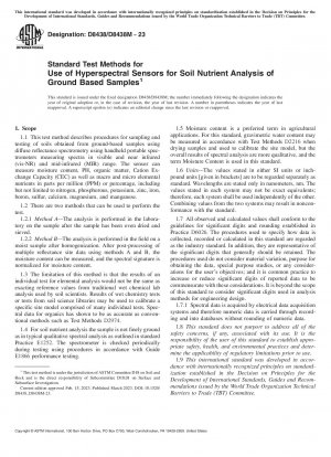 Standard Test Methods for Use of Hyperspectral Sensors for Soil Nutrient Analysis of Ground Based Samples