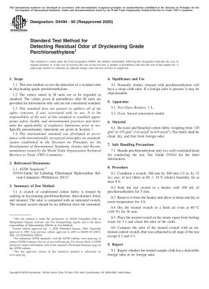 Standard Test Method for Detecting Residual Odor of Drycleaning Grade Perchloroethylene
