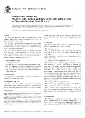 Standard Test Methods for Working, Initial Setting, and Service Strength Setting Times of Chemical-Resistant Resin Mortars