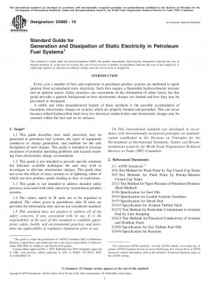 Standard Guide for Generation and Dissipation of Static Electricity in Petroleum Fuel Systems