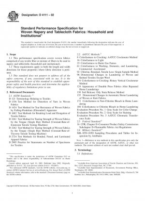 Standard Performance Specification for Woven Napery and Tablecloth Fabrics  Household and Institutional